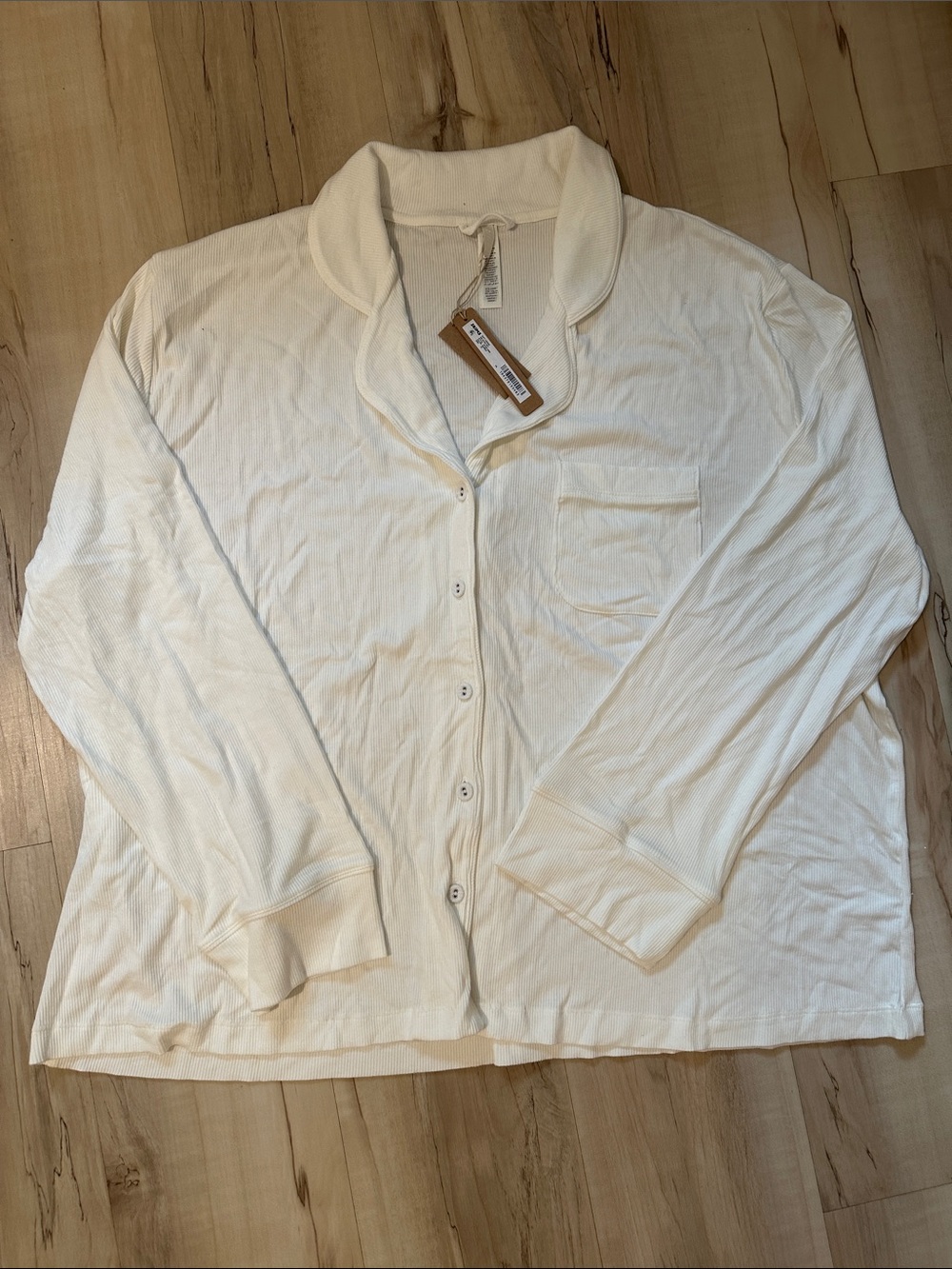 SKIMS Cream Soft Lounge Ribbed Long-Sleeve Button Down Shirt NWT